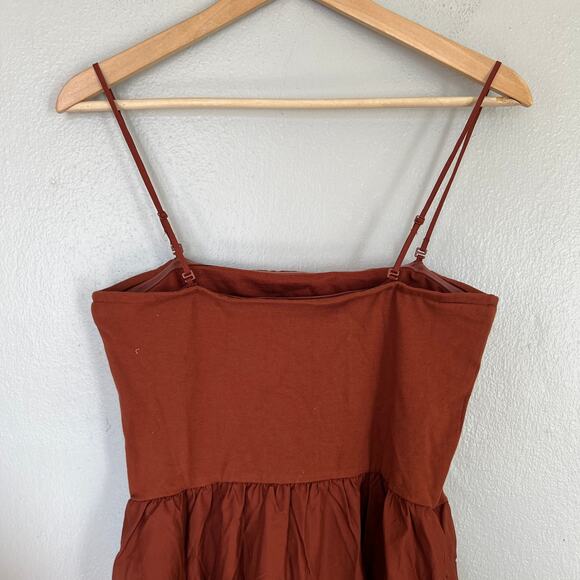 Gap Dress Mixed Media Midi Women's M Petite MP Brown Cotton Minimalist Pockets - Picture 8 of 12